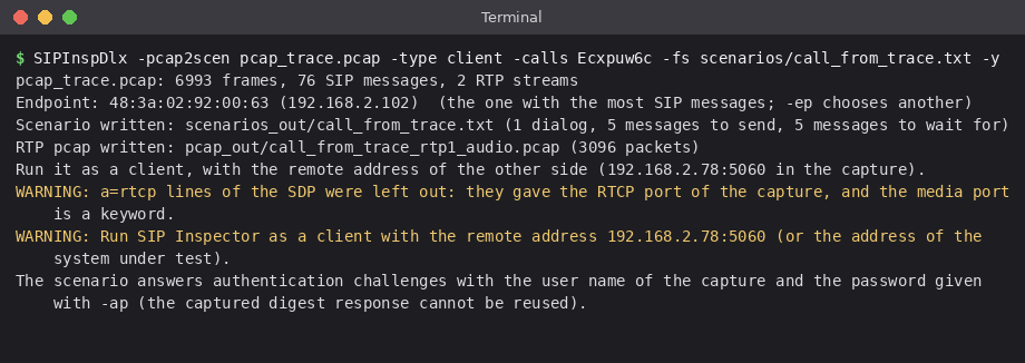 Figure 55 - Converting one dialog of the capture