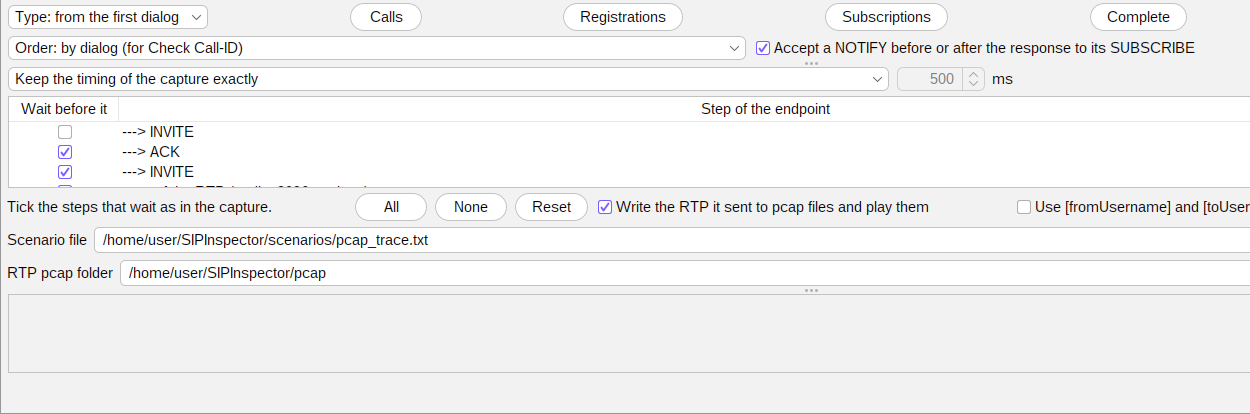 Figure 53 - Type, order, timing, RTP, numbers and the files to write